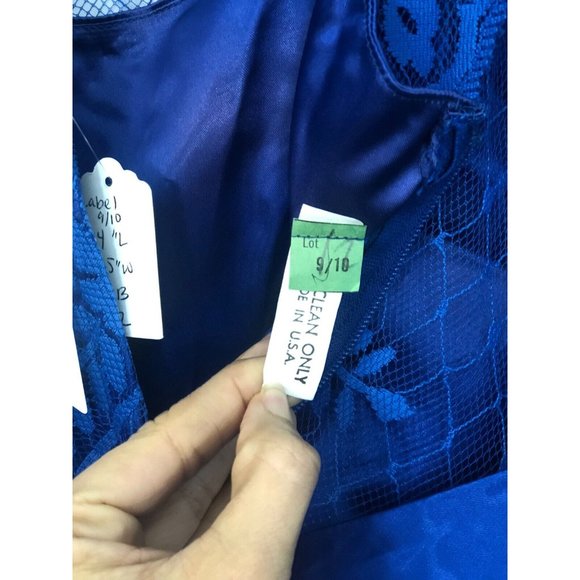 Vintage 70s Blue Lace Overlay Formal Fit and Flare Full Length Dress - Picture 8 of 8